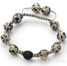 Gray Series 10mm Round Spots Stone and Rhinestone Beads Adjustable Drawstring Bracelet