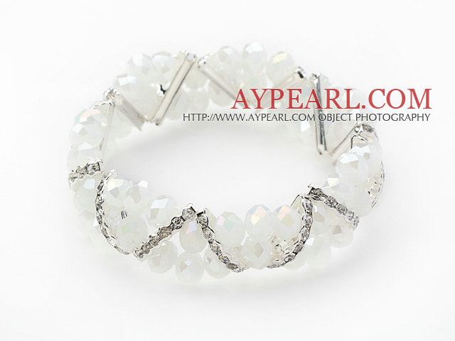 Deux rangées Effacer Crystal Jade Bangle Bracelet extensible avec strass