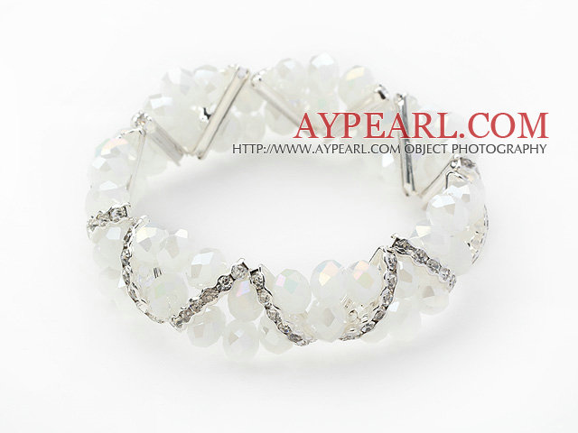 Zwei Reihen Klar Jade Kristall Stretch-Armband mit Strass