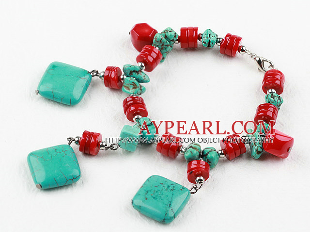 Nouvelle conception de corail rouge et turquoise bracelet avec mousqueton