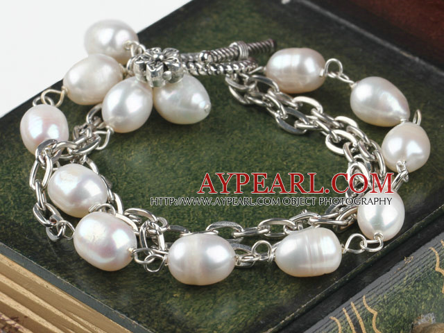 double strand white pearl bracelet with toggle clasp