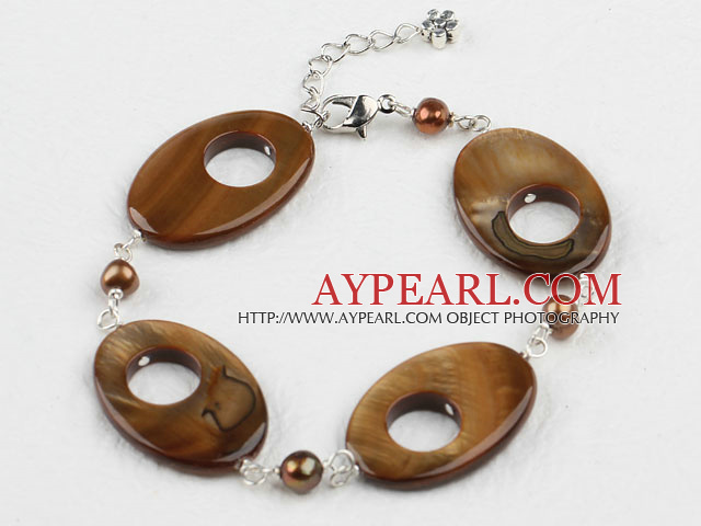 Lovely Hollow Brow Shell And Freshwater Pearl Loop Chain Bracelet With Lobster Clasp