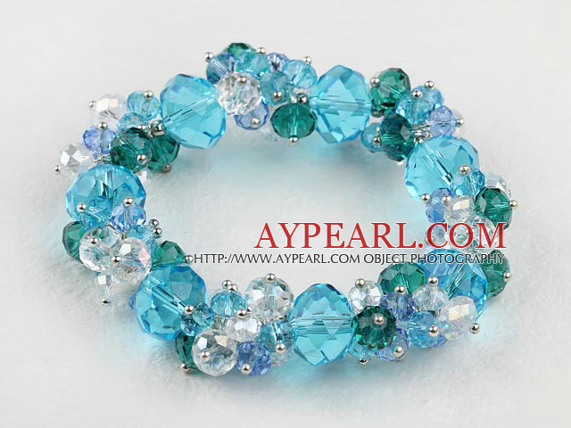 Beautiful Cluster Style White Blue And Green Crystal Elastic Stretch Bangle Bracelet