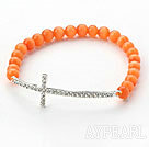 Orange Series Orange Cats Eye and Sideway/Side Way White Rhinestone Cross Stretch Bracelet