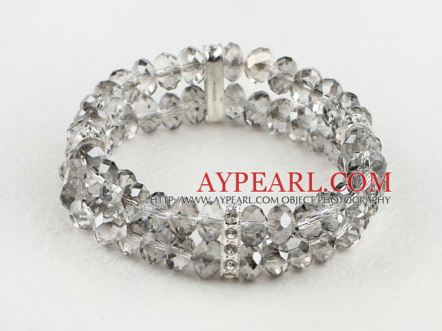 Fashion Double Strand Gray Crystal And Rhinestone Charm Elastic Stretch Bangle Bracelet