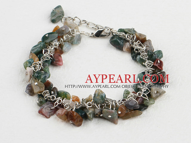 Popular Colorful Indian Agate Chipped Stone Link Charm Bracelet With Extendable Chain