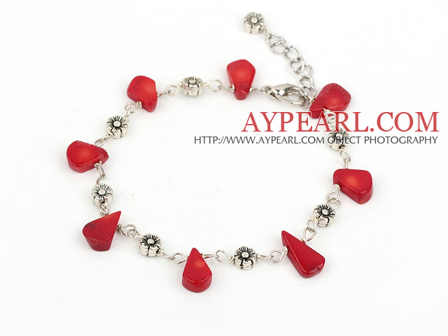 Fashion Multi Red Coral And Flower Charm Bracelet With Extendable Chain