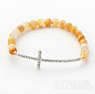 Golden Series Golden Color Mother of Pearl and Sideway/Side Way White Rhinestone Cross Stretch Bracelet