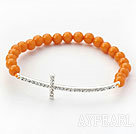 Orange Yellow Series Beeswax Beads and Sideway/Side Way White Rhinestone Cross Stretch Bracelet