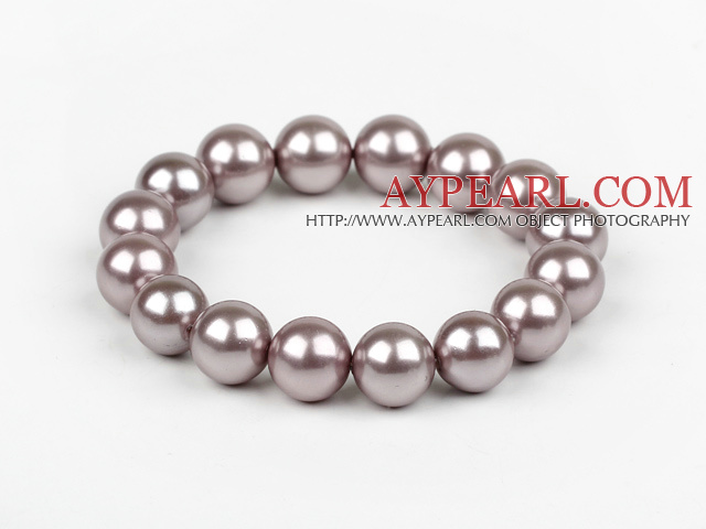 Fashion 12Mm Light Purple Round Seashell Elastic Stretch Bangle Bracelet