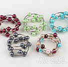 5 Pieces 5 Colors 12Mm Shell Beaded Wrap Thick Crochet Wired Bangle Bracelet