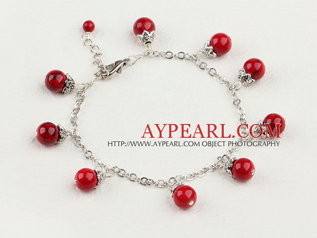 Fashion Round Bloodstone With Metal Cap Charm Loop Link Bracelet