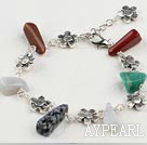 Simple Style Multi Color And Mixed Shape Stones And Flower Charm Loop Chain Bracelet 