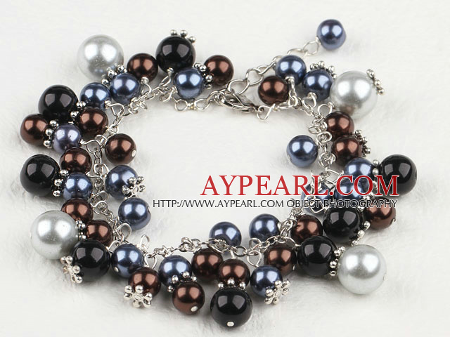 Fashion Multi Color Round Acrylic Pearl Loop Link Bracelet With Lobster Clasp