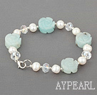 Lovely White Freshwater Pearl Crystal And Amazon Flower Bracelet