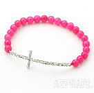 Pink Series 6mm Pink Jade und Sideway / Side Way Weiß-Kreuz-Stretch-Armband