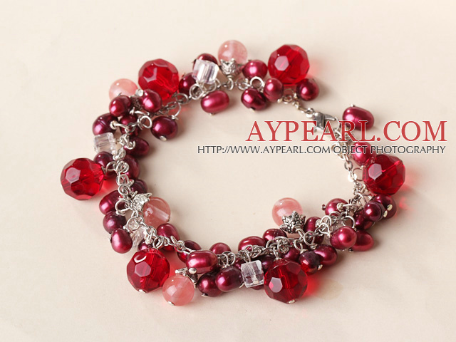 perla roşu şi brăţară de cristal cu lanţ extensibil