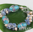 perle bleue et pierre en cristal glaçure colorée bracelet