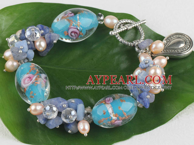 pearl crystal blue stone and colored glaze bracelet