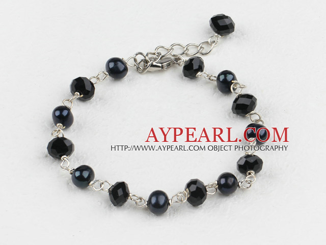 black pearl and crystal bracelet with extendable chain