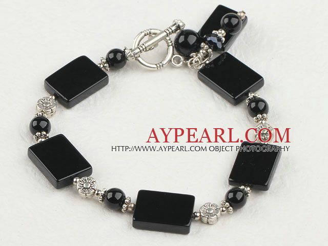 classical black agate bracelet with toggle clasp