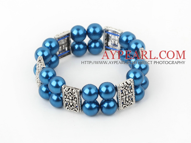 double strand blue acrylic tibet silver bracelet