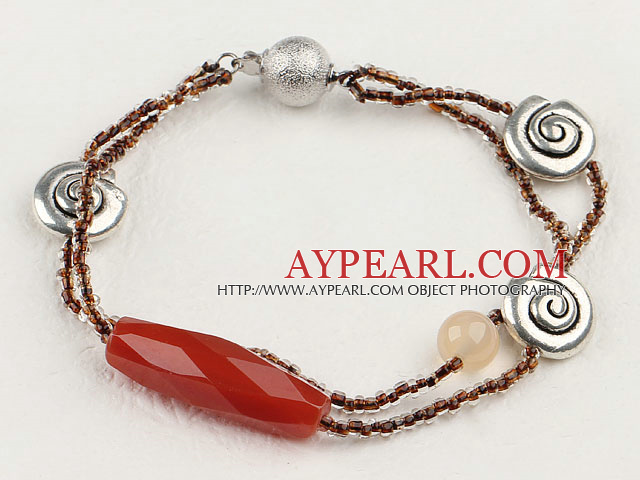 röd agat och charm pärlstav armband