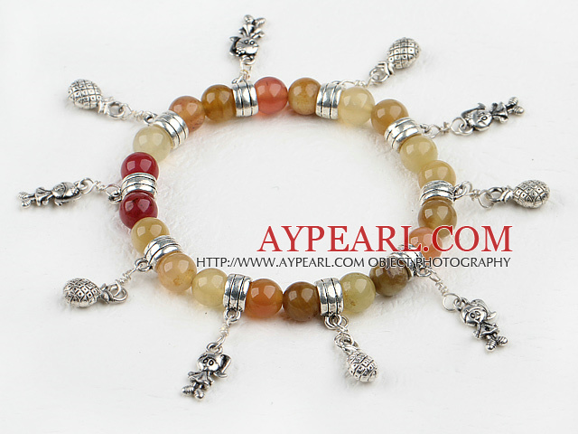 stretchy style three color jade bracelet with charms