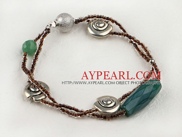 Popular Green Agate Aventurine Ball And Metal Charm Bracelet