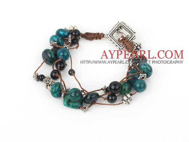 multi strand phoenix stone black agate bracelet