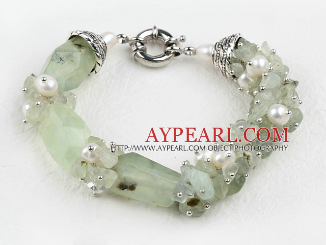 populära vit pärla och grön jaspis armband med månsken lås