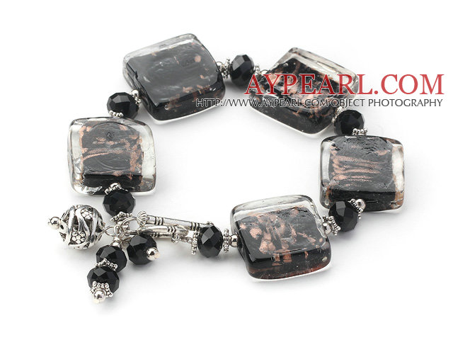 brown colored glaze and  black crystal bracelet with toggle clasp