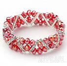 Deux lignes rouges Crystal Jade Bangle Bracelet extensible avec strass