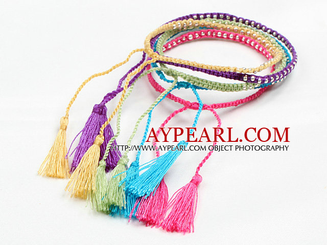 5 st Multi Color röd tråd justerbar dragsko armband med Tassel Charm