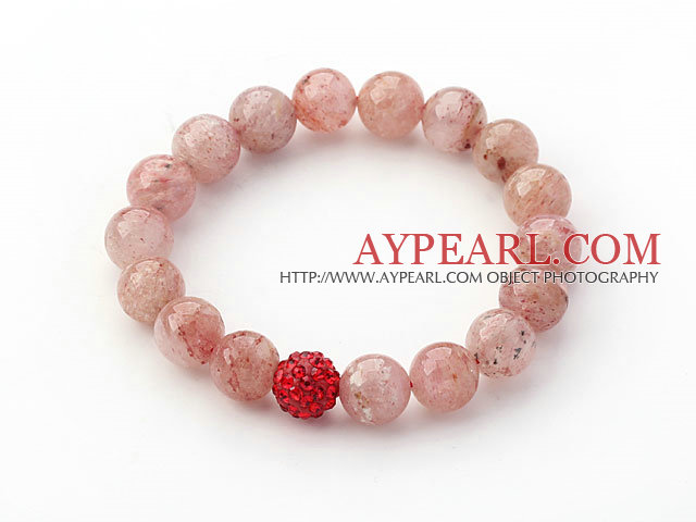 Ροζ Series 10mm Πολύπλευρη Strawberry Quartz και Rhinestone χάντρες Stretch βραχιόλι