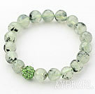 Green Series 10mm Round Prehnite and Rhinestone Beads Adjustable Drawstring Bracelet