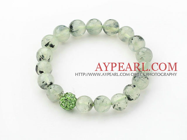 Green Series 10mm Round Prehnite and Rhinestone Beads Adjustable Drawstring Bracelet