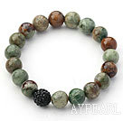 Wholesale Green Series 10mm Round Green Opal and Rhinestone Beads Adjustable Drawstring Bracelet
