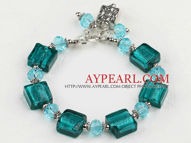 green colored glaze and  crystal bracelet with toggle clasp