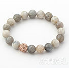 Wholesale Gray Series 10mm Gray Moonstone and Rhinestone Beads Adjustable Drawstring Bracelet