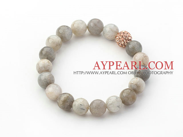 Gris Series 10mm gris pierre de lune et perles strass Bracelet avec cordon de serrage réglable