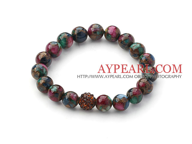 Multi Color Series 10mm Round Mosaics Stone and Rhinestone Beads Adjustable Drawstring Bracelet