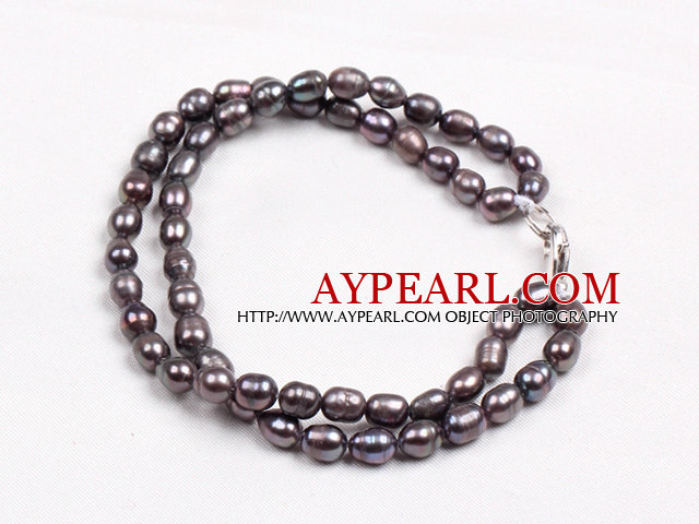 Elegant Double Layer Natural Svart Freshwater Rice Pearl Bracelet