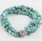 Fashion 3-Strand Chipped Blue Burst Pattern Bracelet With Multi-Row Clasp