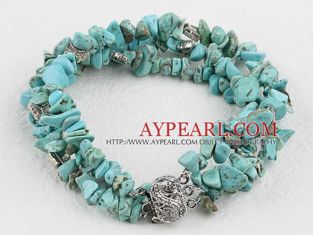 Fashion 3-Strand Chipped Blue Burst Pattern Bracelet With Multi-Row Clasp