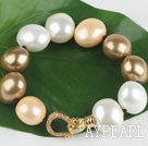 high quality egg shape multi color sea shell beads bracelet with gold plated clasp