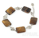 Wonderful Rectangle Tiger Eye Bracelet Flower Charm With Extendable Chain