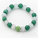 10mm Green and Gray Color Cats Eye and Rhinestone Beaded Stretch Bracelet