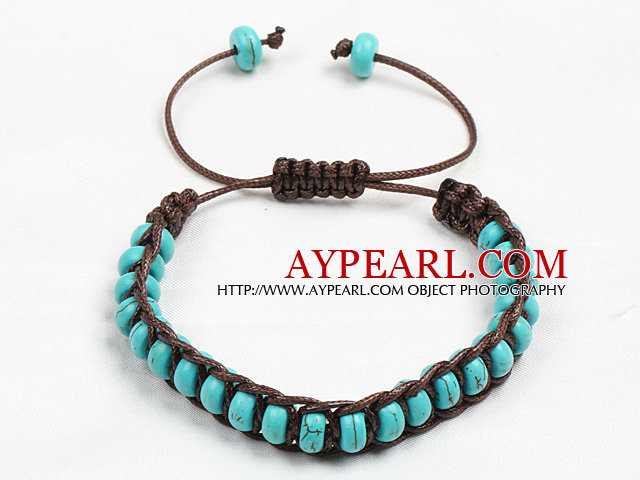 Klassiker Abacus Shape Turquoise Dark Brown tråd Vävd dragsko Armband