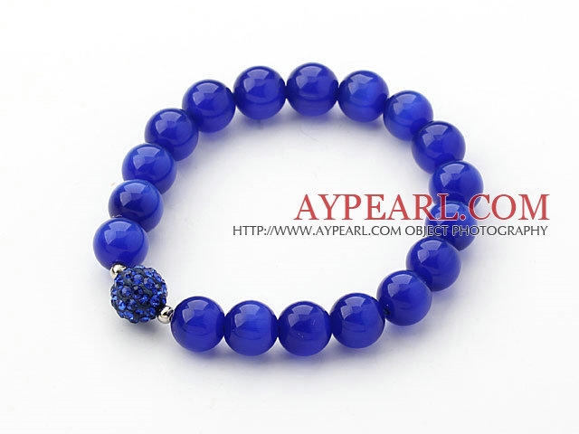 10mm couleur bleu-foncé Cats Eye et strass Bracelet extensible perles